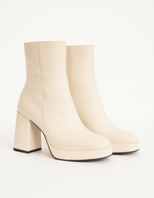 Cream Leather Ankle Boots with Block Heel and Platform 👢✨