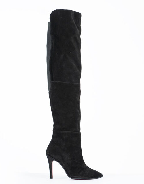 Black Suede Cuissard Boot with Stiletto Heel