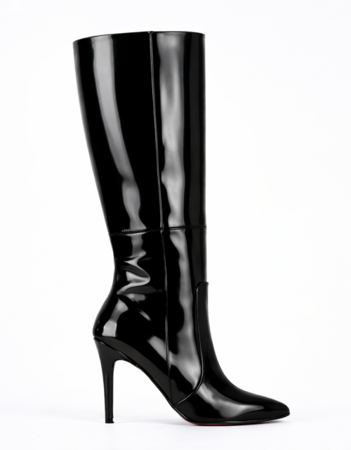 High Black Patent Boot with Stiletto Heel